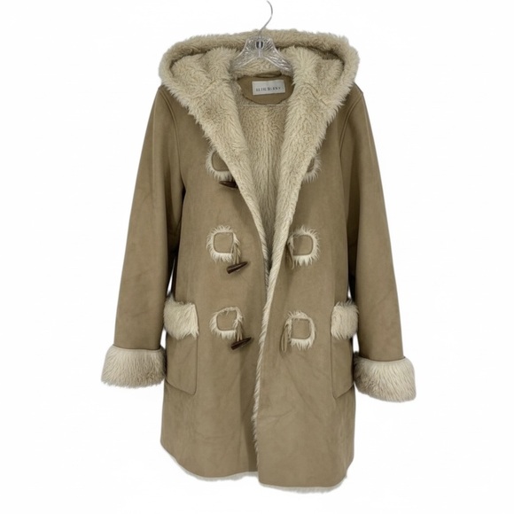 Nine West - Tan/Neutral Sand - Teddy Jacket with Faux Fur Trim - Picture 4 of 5